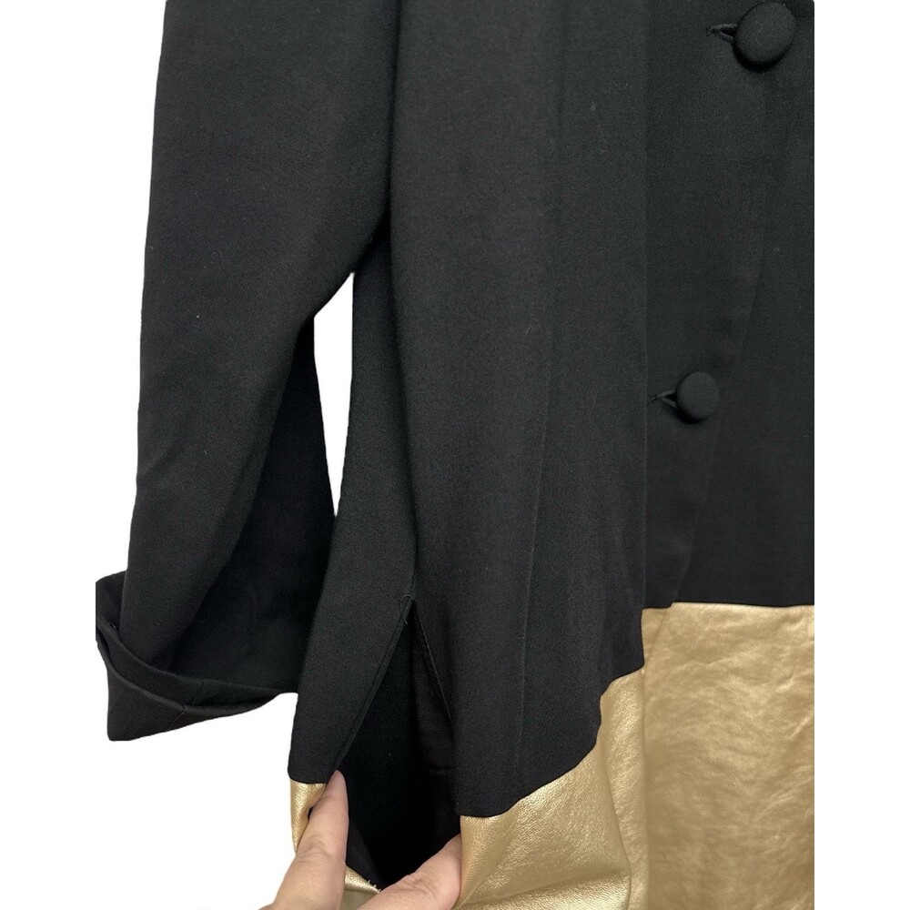 JB Julie Brown Women’s Coat Size M Coat Solid Black/Gold Button Up Pockets - Picture 3 of 6
